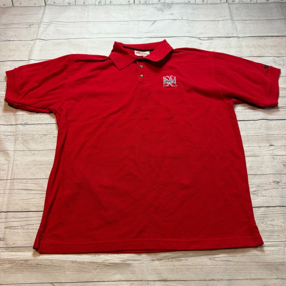 Nebraska Cornhuskers Polo Shirt‎  Red Short Sleeve by Pressbox Men's Large